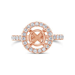 0.92ct 14k Rose Gold Diamond Semi-mount Ring for 2.00ct Center