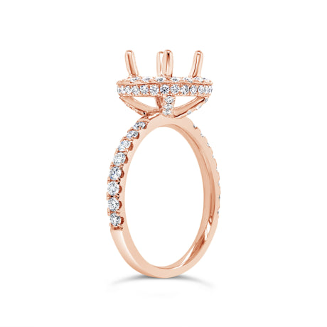 0.92ct 14k Rose Gold Diamond Semi-mount Ring for 2.00ct Center
