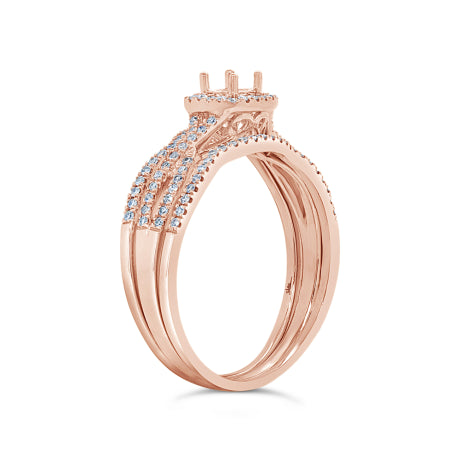 0.29ct 14k Rose Gold Diamond Semi-mount Ring for 0.25ct Center 3-pc
