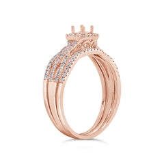 0.29ct 14k Rose Gold Diamond Semi-mount Ring for 0.25ct Center 3-pc