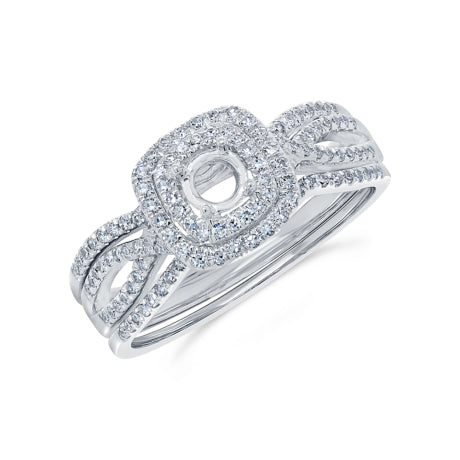 0.35ct 14k White Gold Diamond Semi-mount Ring for 0.25ct Center 3-pc