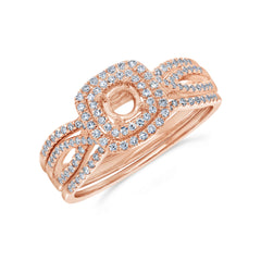 0.35ct 14k Rose Gold Diamond Semi-mount Ring for 0.25ct Center 3-pc