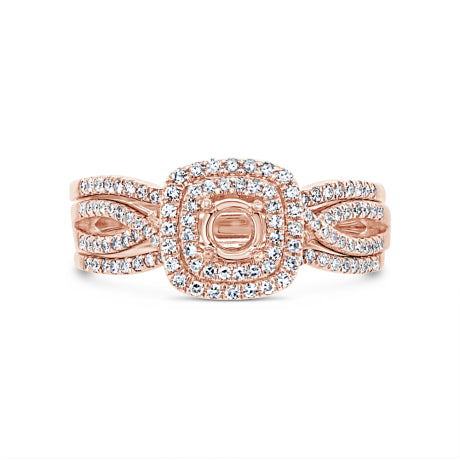 0.35ct 14k Rose Gold Diamond Semi-mount Ring for 0.25ct Center 3-pc