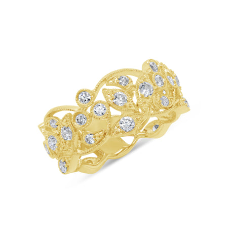 1.26ct 14k Yellow Gold Diamond Lady's Leaf Ring