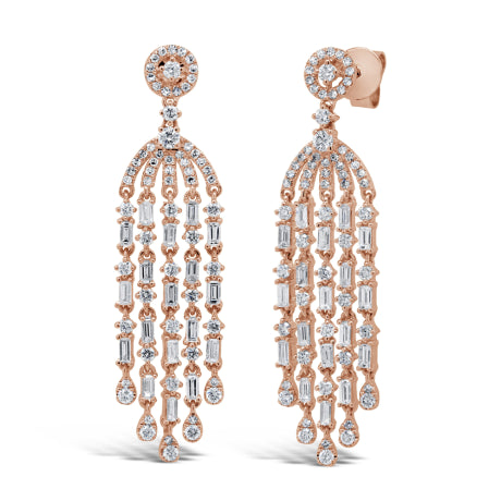 1.83ct 14k Rose Gold Diamond Baguette Earring
