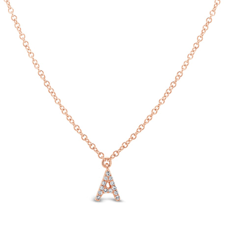 0.04ct 14k Rose Gold Diamond Necklace - Initial A