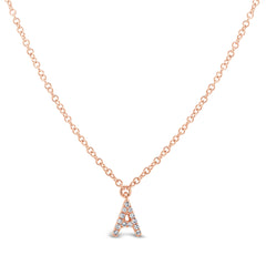 0.04ct 14k Rose Gold Diamond Necklace - Initial A