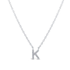 0.05ct 14k White Gold Diamond Necklace - Initial K