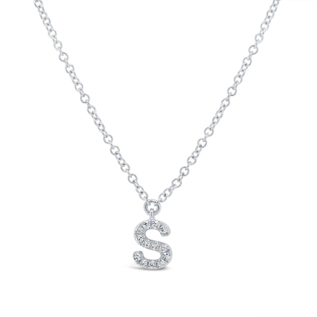 0.05ct 14k White Gold Diamond Necklace - Initial S