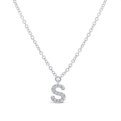 0.05ct 14k White Gold Diamond Necklace - Initial S