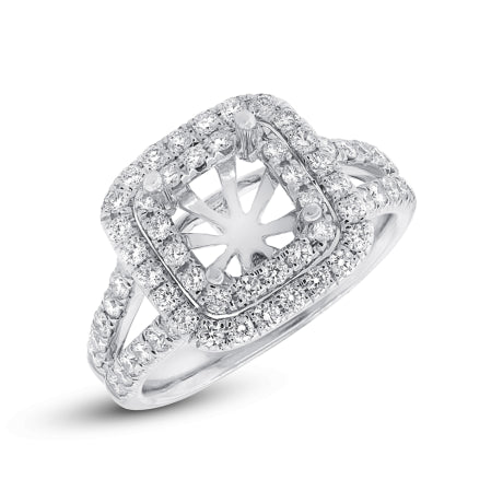 0.93ct 14k White Gold Diamond Semi-mount Ring for 6.5x6.5mm Center Size 8.75