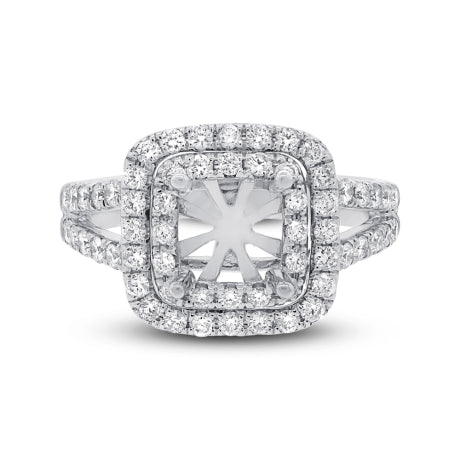 0.93ct 14k White Gold Diamond Semi-mount Ring for 6.5x6.5mm Center Size 8.75