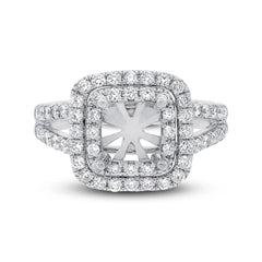 0.93ct 14k White Gold Diamond Semi-mount Ring for 6.5x6.5mm Center Size 8.75