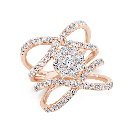 1.46ct 14k Rose Gold Diamond Cluster Lady's Ring