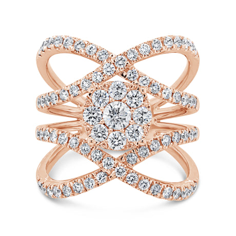 1.46ct 14k Rose Gold Diamond Cluster Lady's Ring