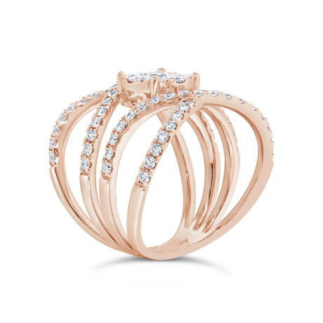 1.46ct 14k Rose Gold Diamond Cluster Lady's Ring