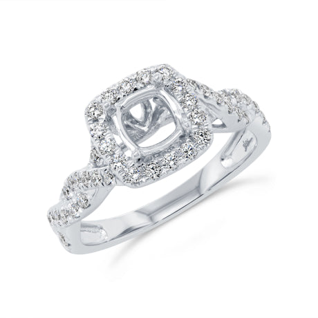 0.50ct 14k White Gold Diamond Semi-mount Ring For 5x5mm Center