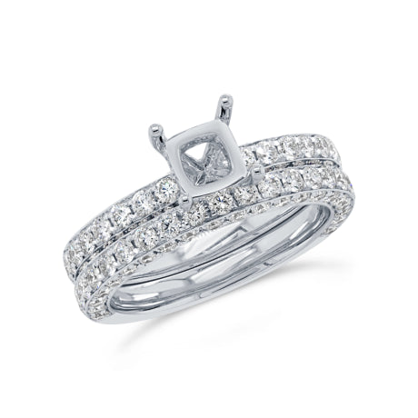 2.19ct 14k White Gold Diamond Semi-mount Ring for 1.25ct Center 2-pc