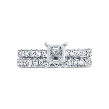 2.19ct 14k White Gold Diamond Semi-mount Ring for 1.25ct Center 2-pc