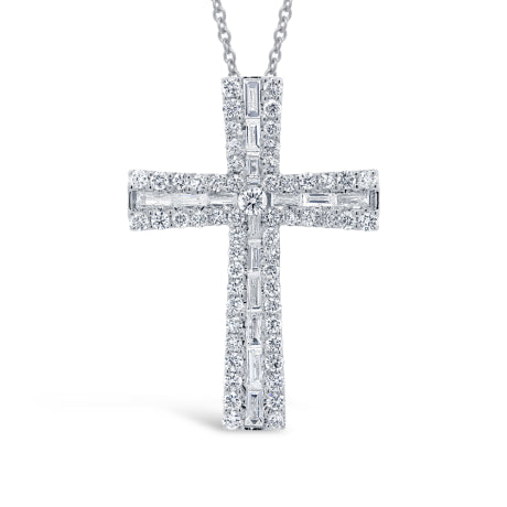 1.00ct 14k White Gold Diamond Baguette Cross Necklace