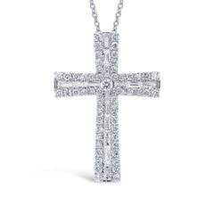 1.00ct 14k White Gold Diamond Baguette Cross Necklace
