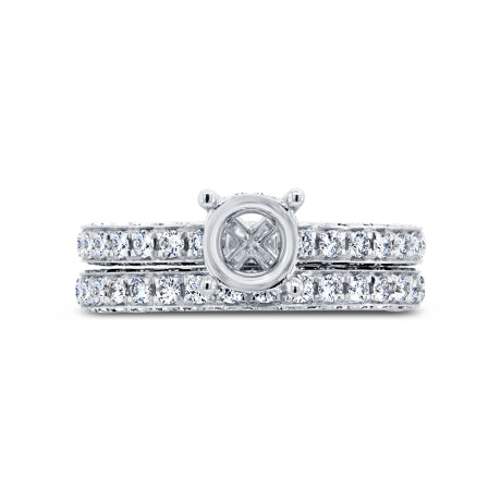 1.56ct 14k White Gold Diamond Semi-mount Ring for 1.00ct Center 2-pc