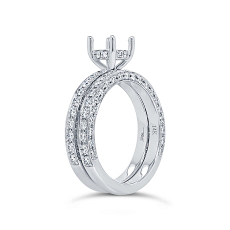 1.56ct 14k White Gold Diamond Semi-mount Ring for 1.00ct Center 2-pc