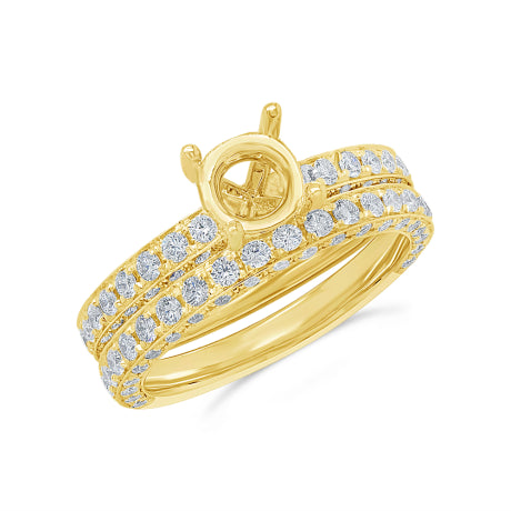 1.56ct 14k Yellow Gold Diamond Semi-mount Ring for 1.00ct Center 2-pc