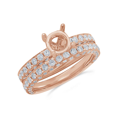 1.56ct 14k Rose Gold Diamond Semi-mount Ring for 1.00ct Center 2-pc