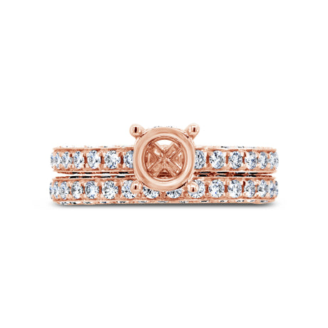 1.56ct 14k Rose Gold Diamond Semi-mount Ring for 1.00ct Center 2-pc