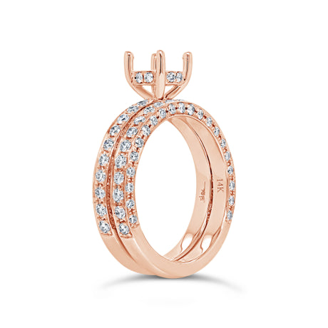 1.56ct 14k Rose Gold Diamond Semi-mount Ring for 1.00ct Center 2-pc