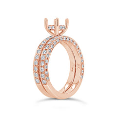 1.56ct 14k Rose Gold Diamond Semi-mount Ring for 1.00ct Center 2-pc