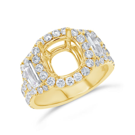 2.30ct 18k Yellow Gold Diamond Semi-mount Ring for 9x9mm Center