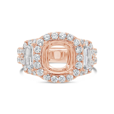 2.30ct 18k Rose Gold Diamond Semi-mount Ring for 9x9mm Center
