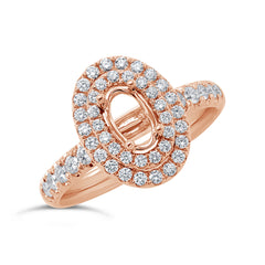 0.72ct 14k Rose Gold Diamond Semi-mount Ring for 7.5x4.75mm Center Size 8
