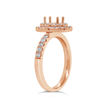 0.72ct 14k Rose Gold Diamond Semi-mount Ring for 7.5x4.75mm Center Size 8