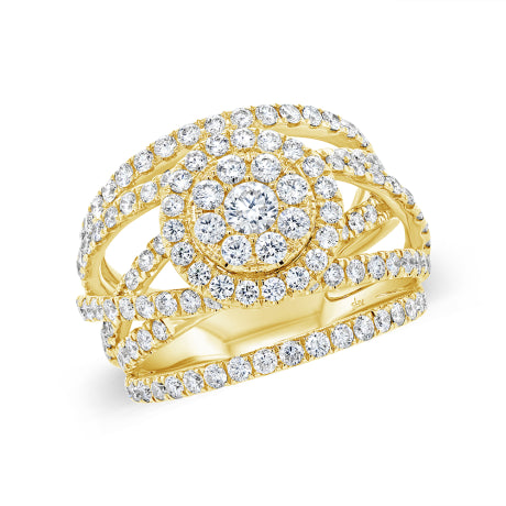 2.20ct 14k Yellow Gold Diamond Cluster Lady's Ring