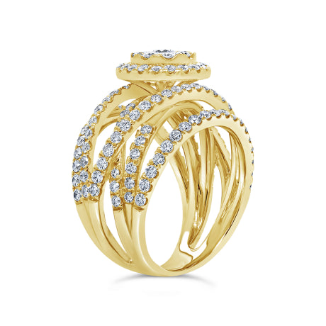 2.20ct 14k Yellow Gold Diamond Cluster Lady's Ring