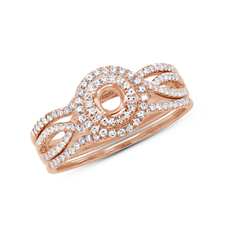 0.35ct 14k Rose Gold Diamond Semi-mount Ring for 0.20ct Center 3-pc