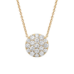0.99ct 14k Yellow Gold Diamond Pave Circle Necklace