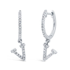 0.15ct 14k White Gold Diamond Earring Initial V