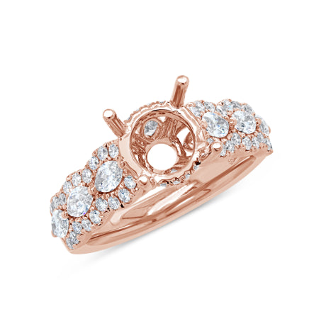 0.89ct 18k Rose Gold Diamond Semi-mount Ring for 2.00ct Center