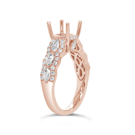 0.89ct 18k Rose Gold Diamond Semi-mount Ring for 2.00ct Center