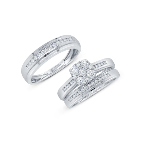 0.92ct 14k White Gold Diamond Trio Set Cluster