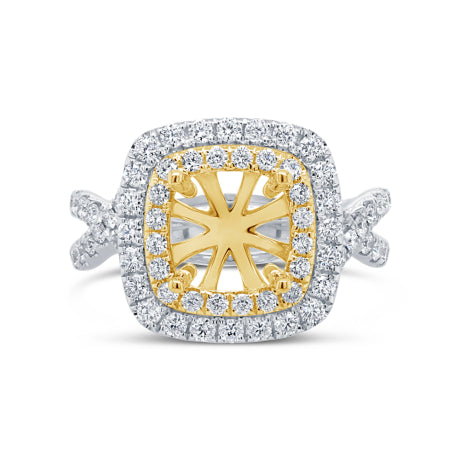 1.00ct 14k Two-tone Gold Diamond Semi-mount Ring For 7.2x7.2mm Center Size 8