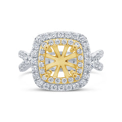 1.00ct 14k Two-tone Gold Diamond Semi-mount Ring For 7.2x7.2mm Center Size 8
