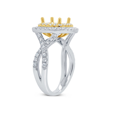 1.00ct 14k Two-tone Gold Diamond Semi-mount Ring For 7.2x7.2mm Center Size 8