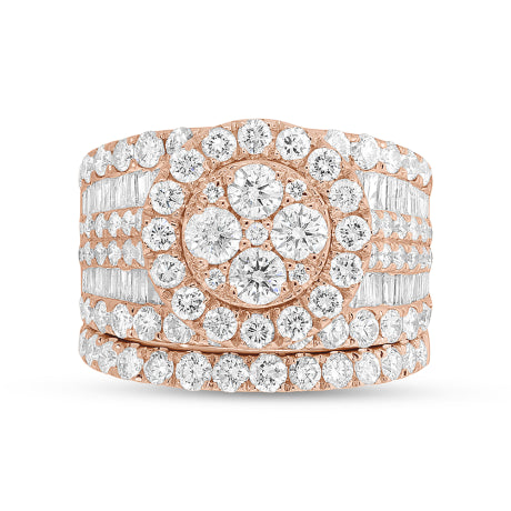 4.16ct 14k Rose Gold Diamond Cluster Lady's Ring 2-pc