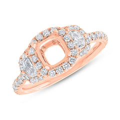 1.00ct 18k Rose Gold Diamond Semi-mount Ring for 6x6mm Center