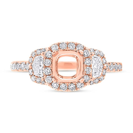 1.00ct 18k Rose Gold Diamond Semi-mount Ring for 6x6mm Center